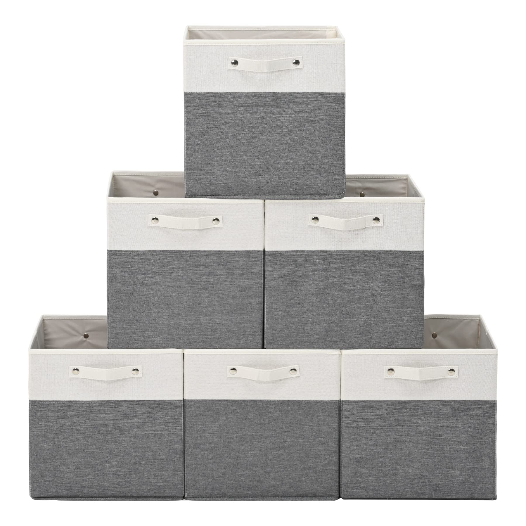 SANCARDY BNDSKLAI Foldable Cube Storage Bins 13x13x13 Inch [6-Pack],Collapsible Shelf Storage Baskets,Fabric Storage Baskets with Handles,Suitable for Shelf,Closet,Cabinet(White/Grey)