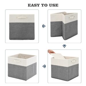 SANCARDY BNDSKLAI Foldable Cube Storage Bins 13x13x13 Inch [6-Pack],Collapsible Shelf Storage Baskets,Fabric Storage Baskets with Handles,Suitable for Shelf,Closet,Cabinet(White/Grey)