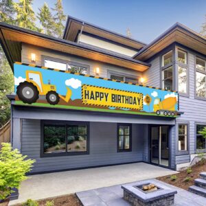 ZDX Construction Theme Happy Birthday Banner 118'' x 20'' Large Indoor Outdoor Decorations Yard Sign Excavator Dump Trucks Boy Birthday Party Banner Supplies Cake Table Photo Background