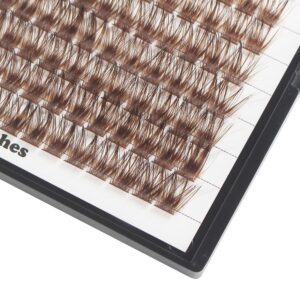 Hannahool 120pcs D Curl Individual Wide Stem Brown Cluster DIY Eye Lashes Extensions Mixed 12-14mm/14-16mm/16-18mm Makeup Dramatic Volume Lashes (Brown-14-16mm)