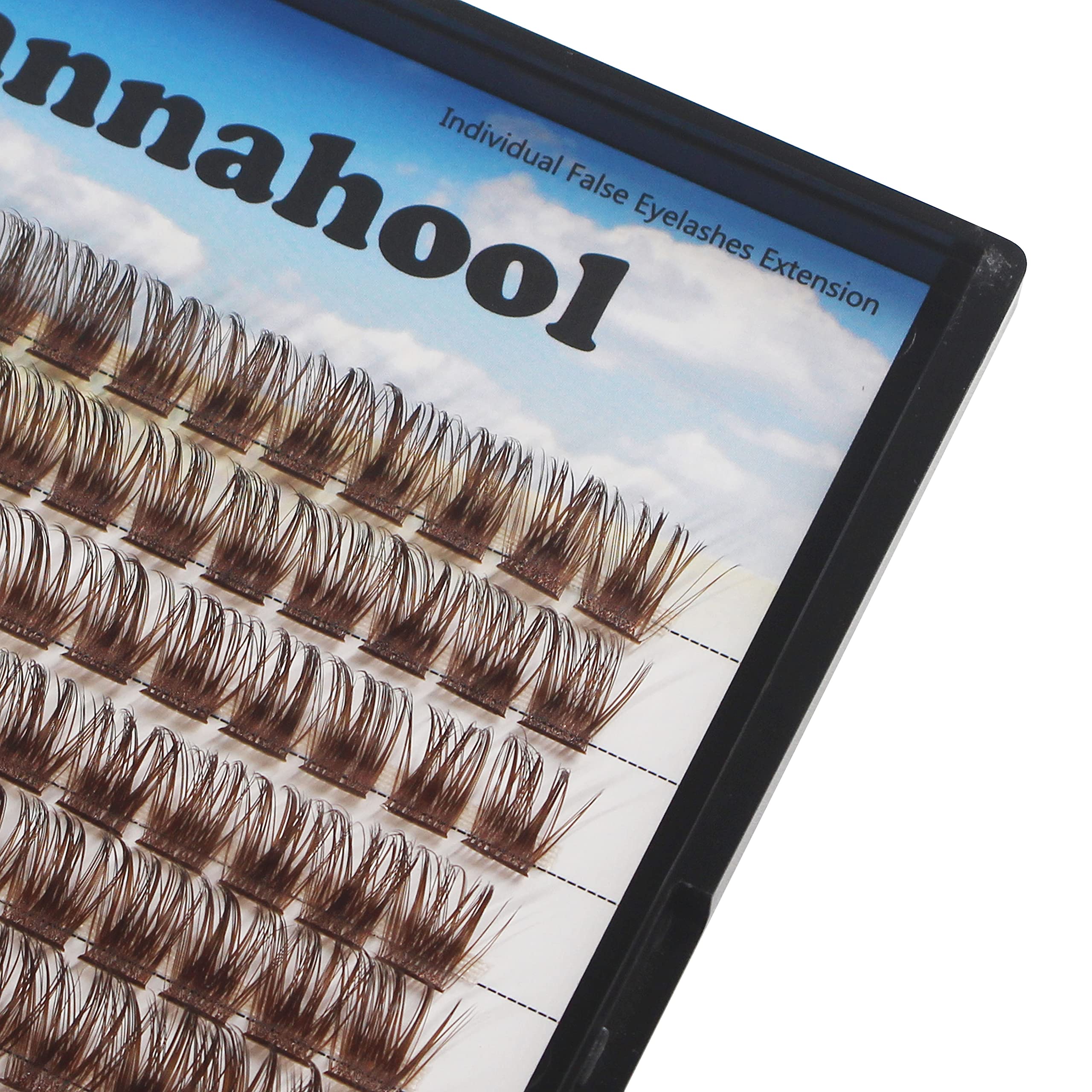 Hannahool 120pcs D Curl Individual Wide Stem Brown Cluster DIY Eye Lashes Extensions Mixed 12-14mm/14-16mm/16-18mm Makeup Dramatic Volume Lashes (Brown-14-16mm)