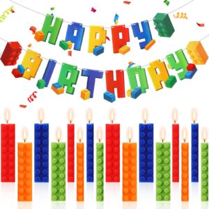 32 pieces building blocks birthday supplies building block candles decorations block party centerpiece banner party supplies happy birthday banner brick themed party favors
