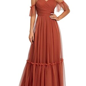 Ever-Pretty Women's Formal Dress Sweetheart Off-Shoulder Ruched Tulle Maxi Bridesmaid Dresses Burnt Orange US4