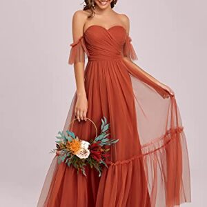 Ever-Pretty Women's Formal Dress Sweetheart Off-Shoulder Ruched Tulle Maxi Bridesmaid Dresses Burnt Orange US4