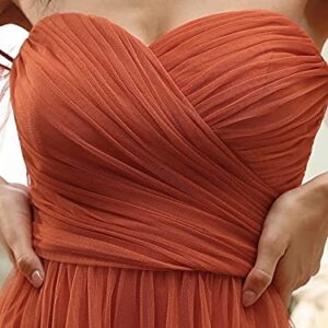 Ever-Pretty Women's Formal Dress Sweetheart Off-Shoulder Ruched Tulle Maxi Bridesmaid Dresses Burnt Orange US4