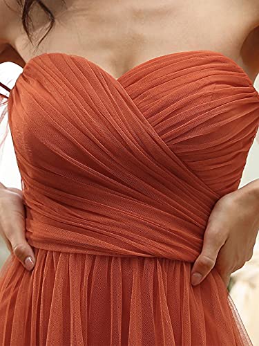 Ever-Pretty Women's Formal Dress Sweetheart Off-Shoulder Ruched Tulle Maxi Bridesmaid Dresses Burnt Orange US4