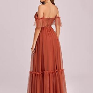 Ever-Pretty Women's Formal Dress Sweetheart Off-Shoulder Ruched Tulle Maxi Bridesmaid Dresses Burnt Orange US4