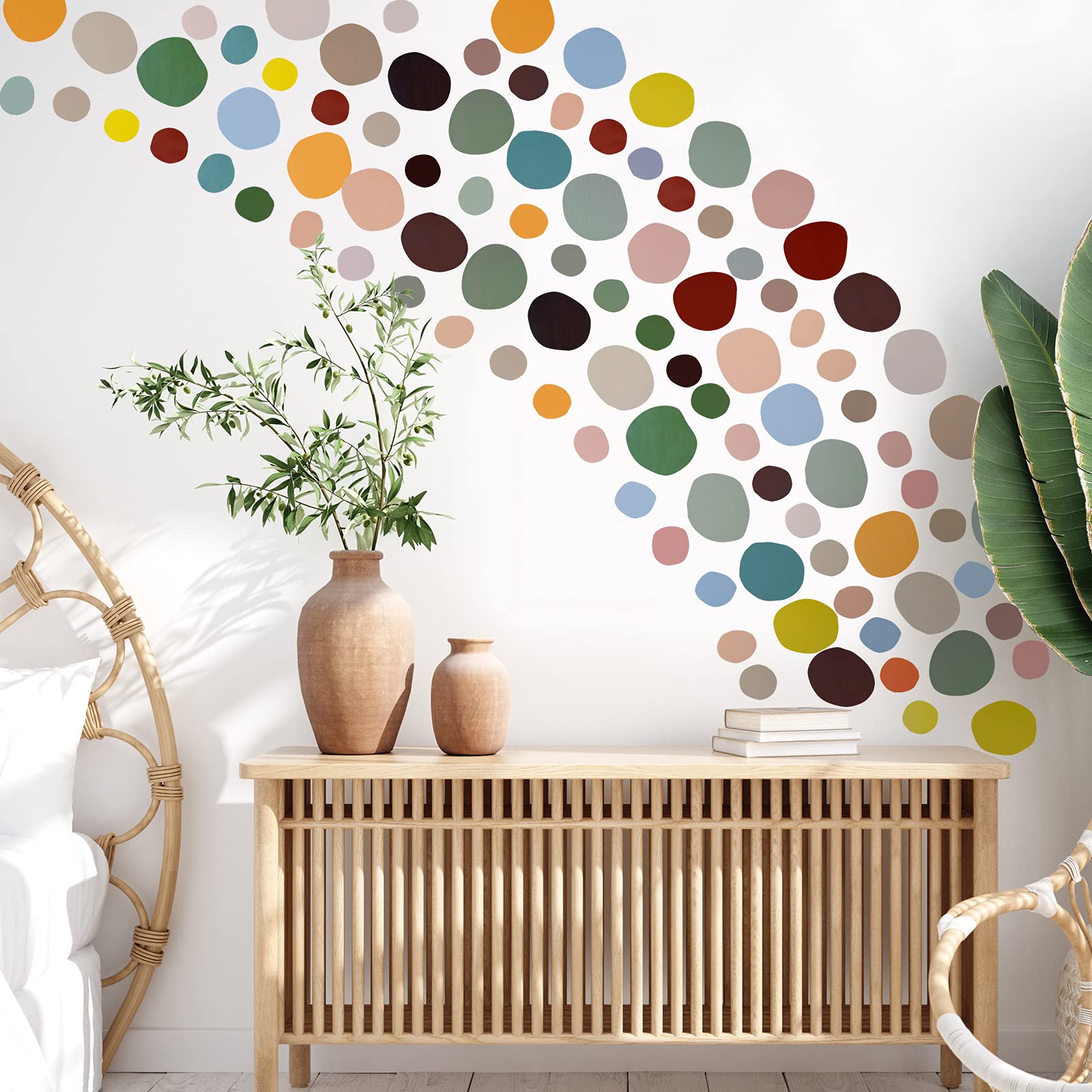 Epakh 296 Pcs Polka Dots Wall Decal Playroom Wall Decor Gifts Boho Rainbow Kids Wall Art Colorful Room Nursery Bedroom Classroom Watercolor Wall Decals Peel and Stick Modern(Dark Colors)