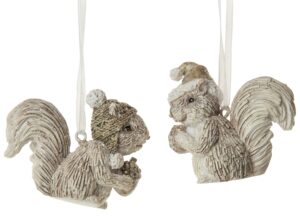 whimsical wintry squirrel ornaments, set of 2
