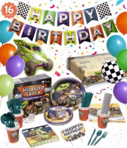 pirese monster truck birthday party supplies, monster truck party supplies, monster truck birthday | monster truck birthday decorations | monster truck party decorations | monster truck party