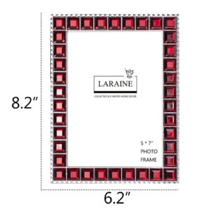 LARAINE Picture Photo Frame 5x7 Rhinestones Metal High Definition Glass Display Pictures for Tabletop Crystal Home Decorative Holiday Gift (Red, 5x7)