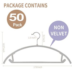 TIMMY Plastic Hangers 50pack No Shoulder Bump Suit Hangers - Chrome Hooks,Non Slip Space Saving Clothes Hangers, Heavyduty,Rounded Hangers for Sweaters,Coat,Jackets,Pants,Shirts,Dresses Grey Hangers