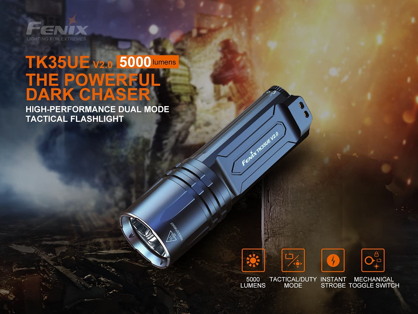 Fenix TK35UE V2.0 (TK35UEV2) 5000 lumens Tactical Flashlight with Batteries and a LumenTac USB Charger Set