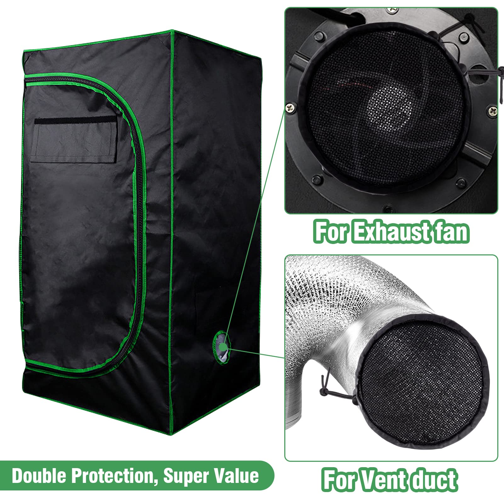 2Pcs Grow Tents Vent Cover- 6" Duct Filter Vent Cover- Grow Tents Vent Filter Cover with Elastic Band and Fixed Buckle to Dust-Proof for Plant Grow Tent Vent