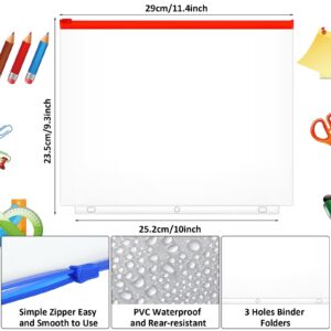 40 Pieces Binder Pockets A4 Size 3 Hole Binder Pockets with Zipper Binder Folders Plastic Binder Pouch Folders for 3 Ring Binder Loose Leaf Bags Waterproof PVC Document Filing Bags, 10 Colors