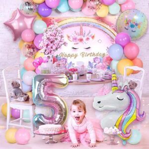 DUILE Unicorn Balloons Unicorn Birthday Party Decorations for Girls Foil Balloons Set Macaron and Rainbow Balloon Wedding Baby Shower Party Supplies (5)