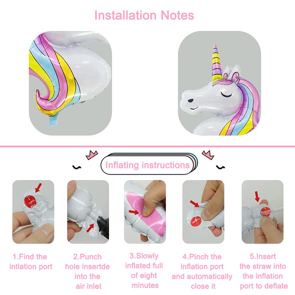 DUILE Unicorn Balloons Unicorn Birthday Party Decorations for Girls Foil Balloons Set Macaron and Rainbow Balloon Wedding Baby Shower Party Supplies (5)