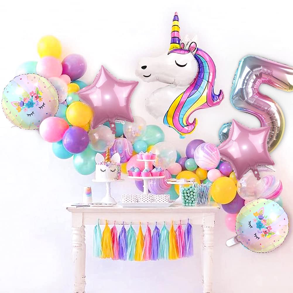 DUILE Unicorn Balloons Unicorn Birthday Party Decorations for Girls Foil Balloons Set Macaron and Rainbow Balloon Wedding Baby Shower Party Supplies (5)