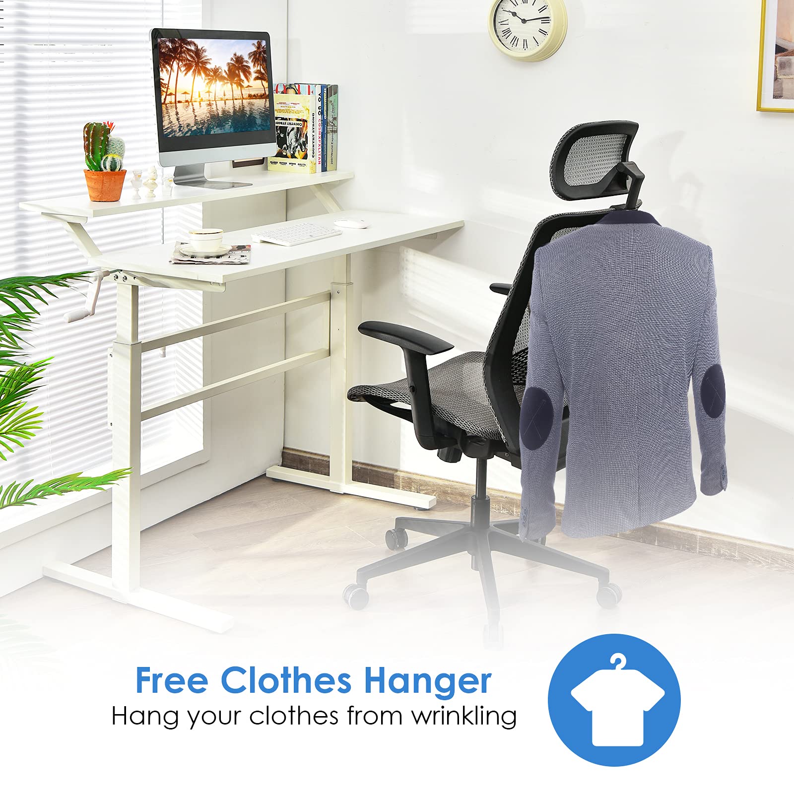 POWERSTONE Ergonomic Office Chair - High-Back Computer Desk Mesh Chair with Clothing Hanger - Executive Swivel Task Chair with Adjustable Arms and Head Rest (Gray)