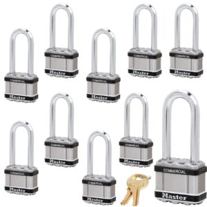 master lock magnum padlock - 2" w x 2-1/2"l shackle, ten (10) keyed alike locks m5nkaljsts-10 w/bumpstop technology