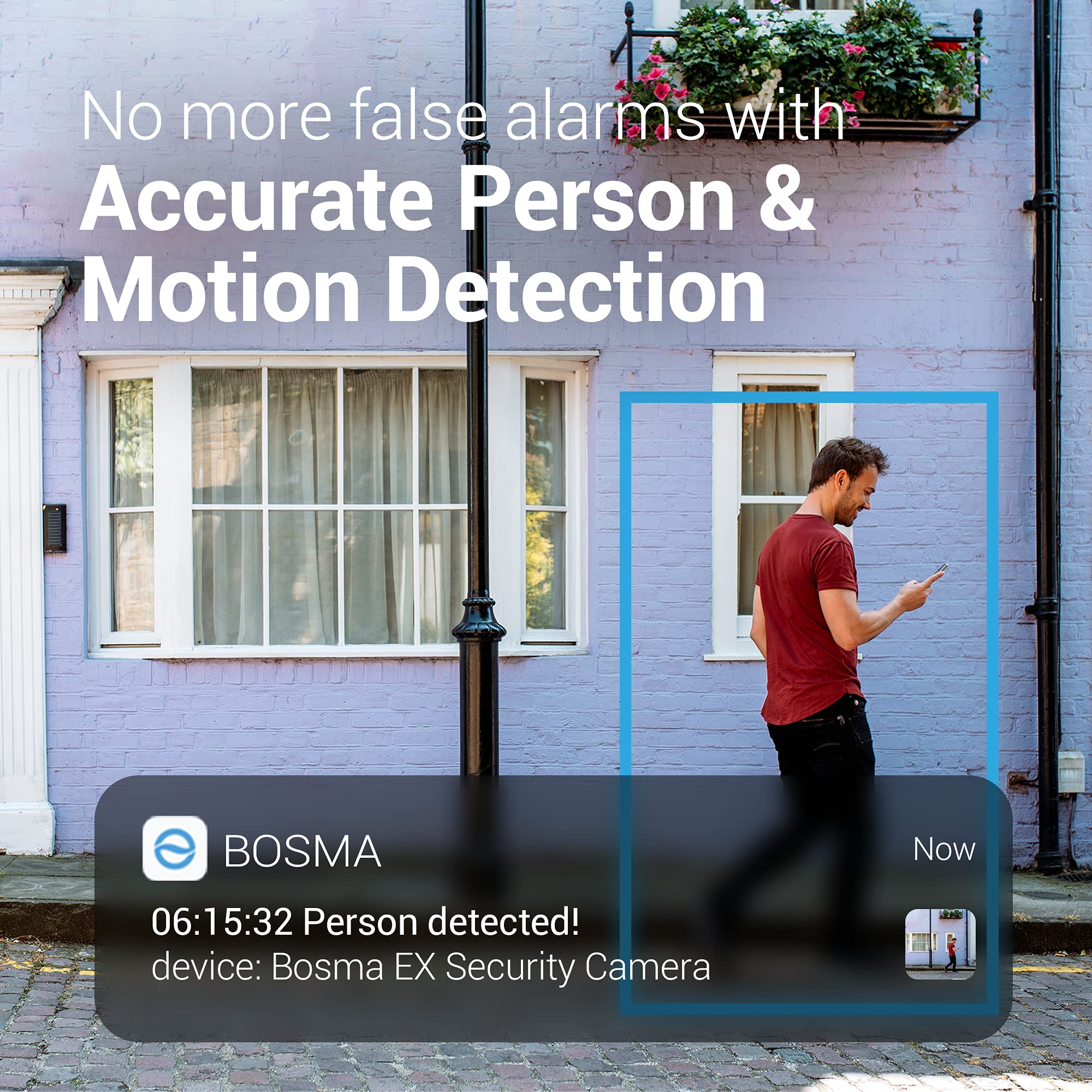 Bosma EX Spotlight HD WiFi Indoor/Outdoor Security Camera, Color Night Vision, Person Detection, Activity Zones, 2-Way Audio, Anti-Theft Alert, Advanced AI Features, Free Cloud Storage