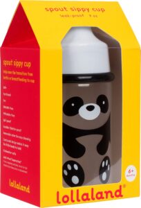 lollaland panda bear, 9 ounce, 6 months plus, spill and leak proof, bite proof, easy grip, hard spout, bpa free, dishwasher safe, sippy cup