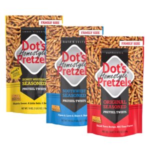 dot's homestyle pretzels 18 ounce family size variety flavor pack seasoned pretzel twists (3 pack)