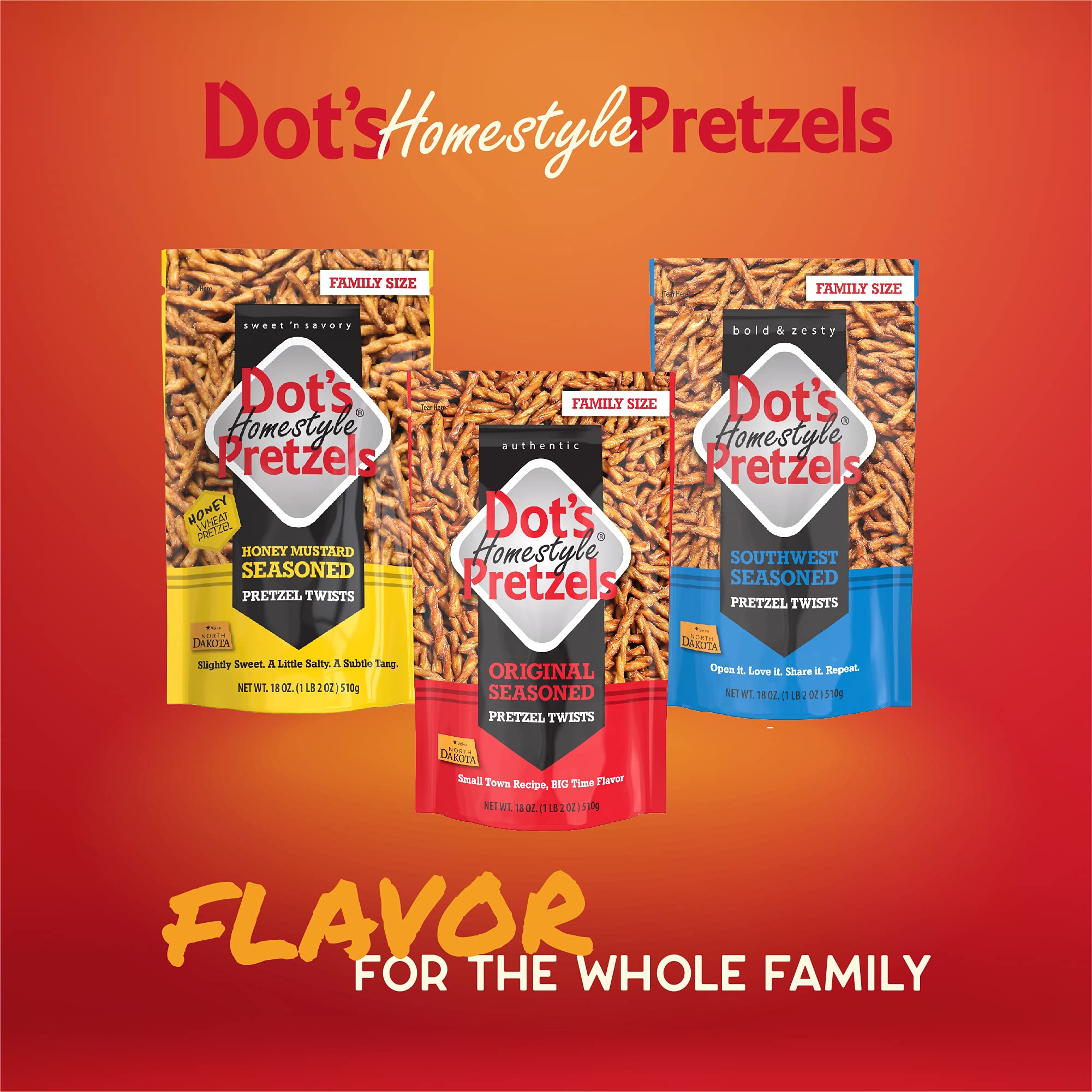 Dot's Homestyle Pretzels 18 Ounce Family Size Variety Flavor Pack Seasoned Pretzel Twists (3 Pack)