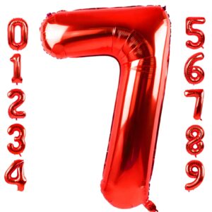 40 Inch Large Red Number 7 Balloon Extra Big Size Jumbo Digit Mylar Foil Helium Balloons for Birthday Party Celebration Decorations Graduations Wedding Anniversary Baby Shower Supplies Photo Shoot