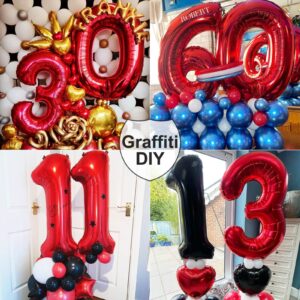 40 Inch Large Red Number 7 Balloon Extra Big Size Jumbo Digit Mylar Foil Helium Balloons for Birthday Party Celebration Decorations Graduations Wedding Anniversary Baby Shower Supplies Photo Shoot