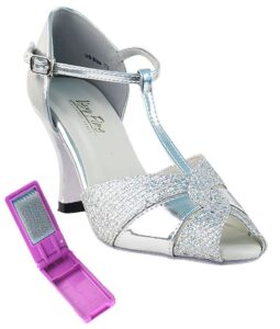 very fine dance shoes - ladies latin, rhythm, salsa ballroom dance shoes - 6006-3-inch heel and foldable brush bundle - silver leathe-silver sparklenet - 6