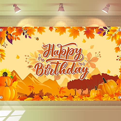 Fall Birthday Party Decorations Large Pumpkin Birthday Banner Fall Happy Birthday Backdrop for Harvest Thanksgiving Autumn Pumpkin Birthday Baby Shower Background Photo Booth Props Party Supplies