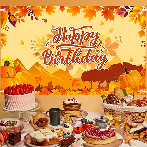 Fall Birthday Party Decorations Large Pumpkin Birthday Banner Fall Happy Birthday Backdrop for Harvest Thanksgiving Autumn Pumpkin Birthday Baby Shower Background Photo Booth Props Party Supplies