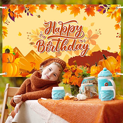 Fall Birthday Party Decorations Large Pumpkin Birthday Banner Fall Happy Birthday Backdrop for Harvest Thanksgiving Autumn Pumpkin Birthday Baby Shower Background Photo Booth Props Party Supplies