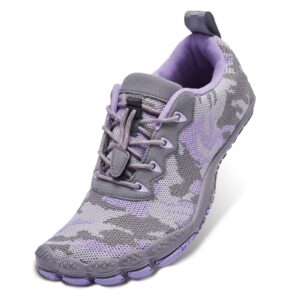 racqua outdoor barefoot hiking walking shoes arch support zero drop trail running shoes wide toe box minimalist sport shoes for women grey/violet 6