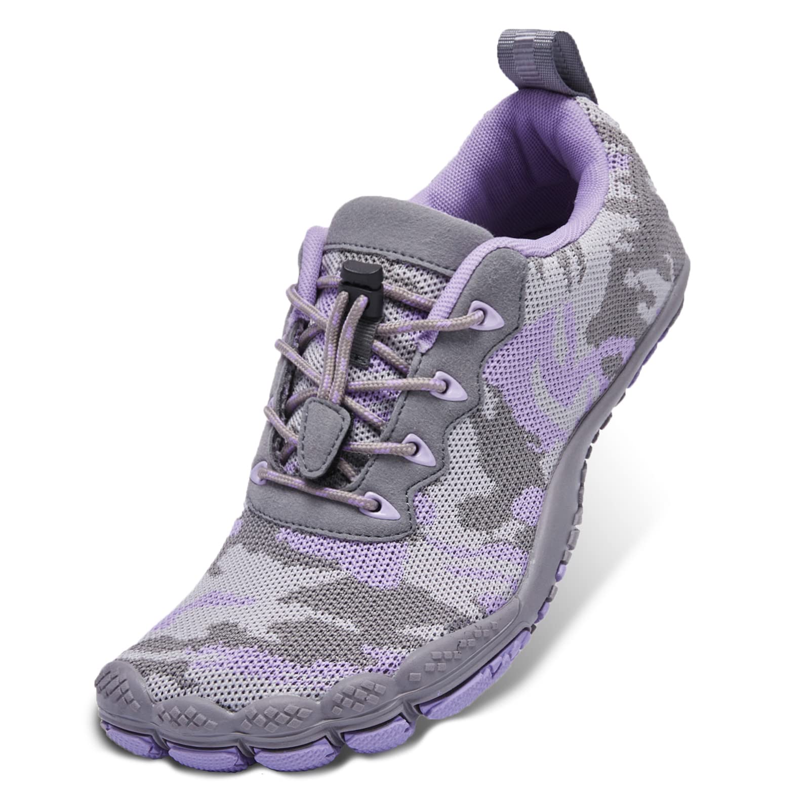 Racqua Outdoor Barefoot Hiking Walking Shoes Arch Support Zero Drop Trail Running Shoes Wide Toe Box Minimalist Sport Shoes for Women Grey/Violet 6