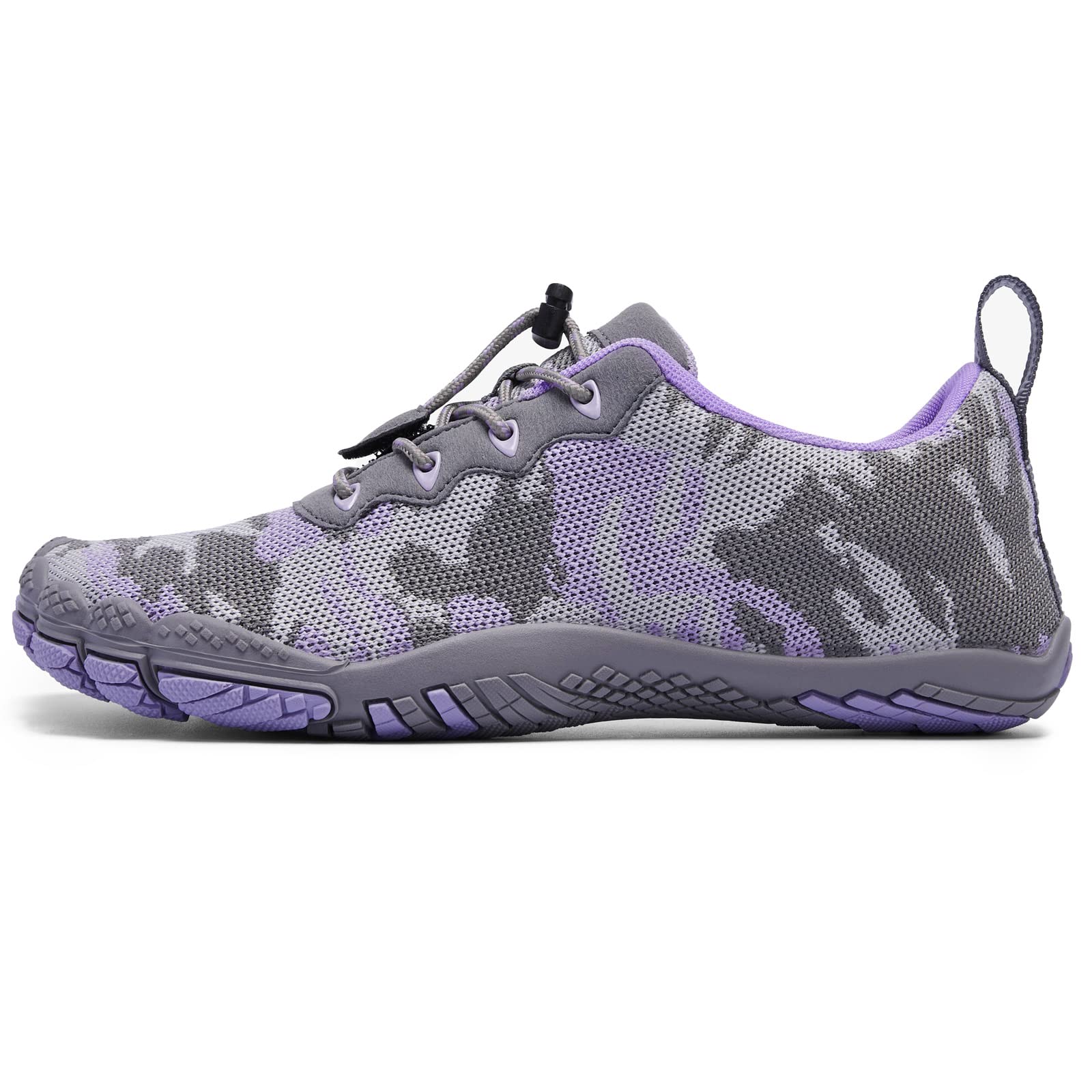 Racqua Outdoor Barefoot Hiking Walking Shoes Arch Support Zero Drop Trail Running Shoes Wide Toe Box Minimalist Sport Shoes for Women Grey/Violet 6