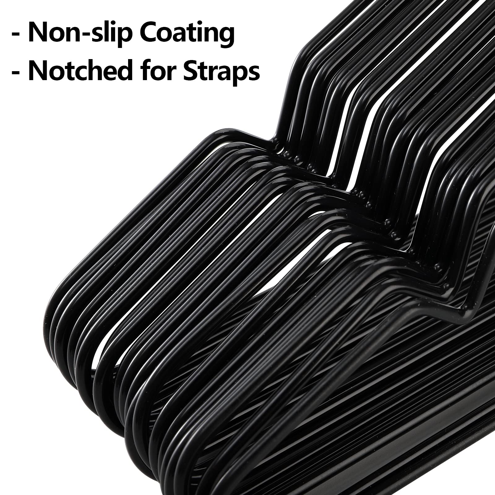 Tosnail 50 Pack 16-Inch Stainless Steel Wire Metal Hangers Non-Slip Hangers Closet Clothes Hangers Space Saving Hangers - Black