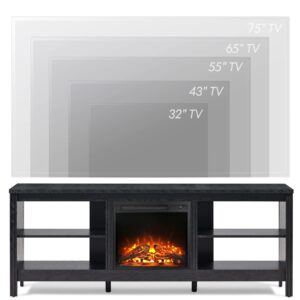 WAMPAT Fireplace TV Stand 75 inch, Electric Fireplace Entertainment Center for 80 inch TV, Farmhouse Wood Media Storage TV Console Table for Living Room Bedroom Office, Black