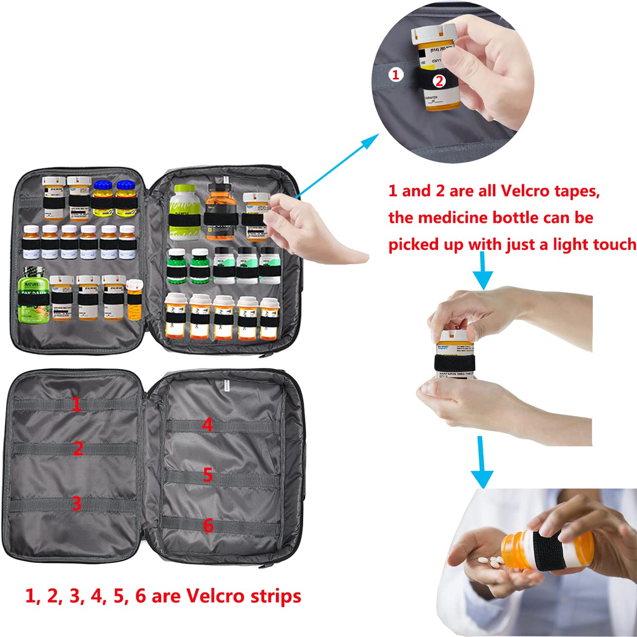 Medicine Bag Pill Bottle Organizer Travel Case for Men Women Medication Storage Organization Prescription Med Manager Water Bottle Vitamin Drug Carrying Case XL Large Locked Lockable Pretty Potable