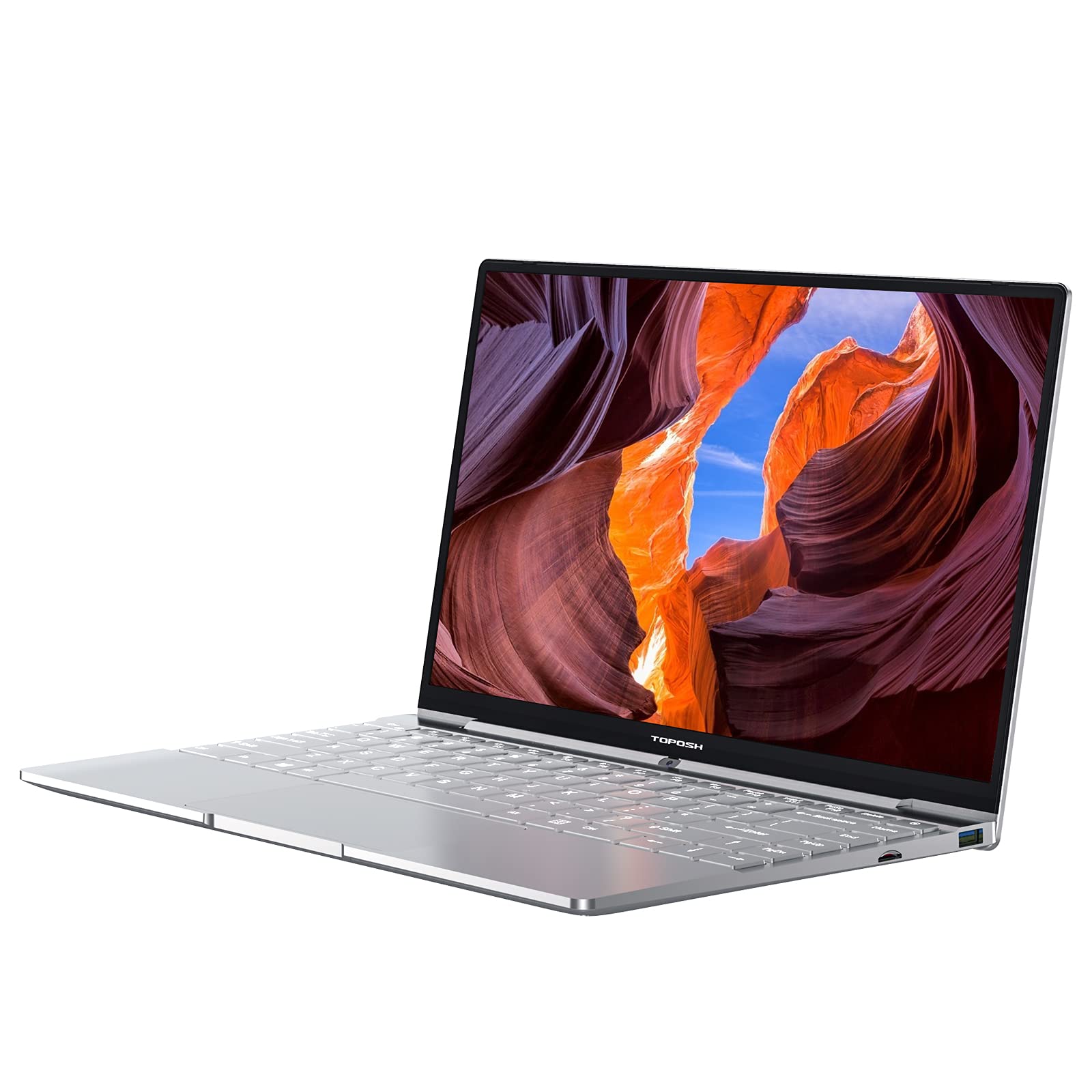 TOPOSH 14 inch Laptop,PC Notebook Computer,Windows 10 Home,12GB RAM 256GB SSD,Intel Jasper Lake N5095,Quad Core 2.0 GHz Processor,Metal Body,Backlit Keyboard-Silver