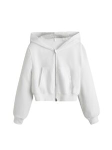 wdirara girl's zip front hoodie pocket casual long sleeve sweatshirt tops white 12-13y