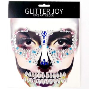 Day Of The Died Skull Face Gems Jewels, 4-Pack Temporary Rhinestone Face Tattoo, Face Stickers Gems Jewels for Halloween