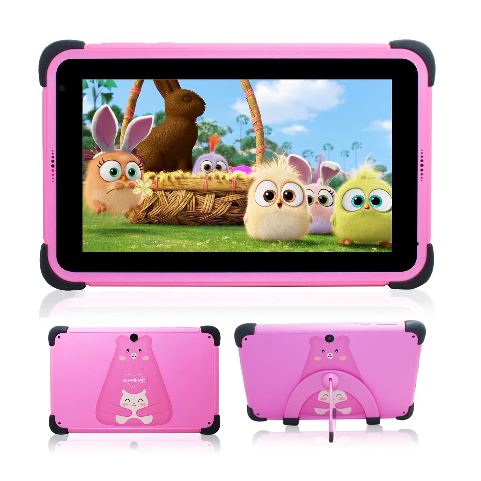 weelikeit 7 inch Kids Tablet, Android 11.0 Tablet PC for Kids, 2GB RAM 32GB ROM Child Tablet with WiFi, IPS HD Display,Dual Camera,Parental Control,Built in Kid-Proof Case,with Stylus(Pink)