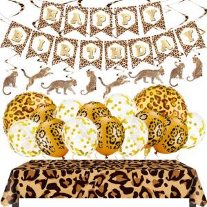 civaner 25 pieces cheetah happy birthday decorations leopard print banner leopard balloons leopard print plastic tablecloth cheetah print streamers for boy girl baby shower supplies decorations