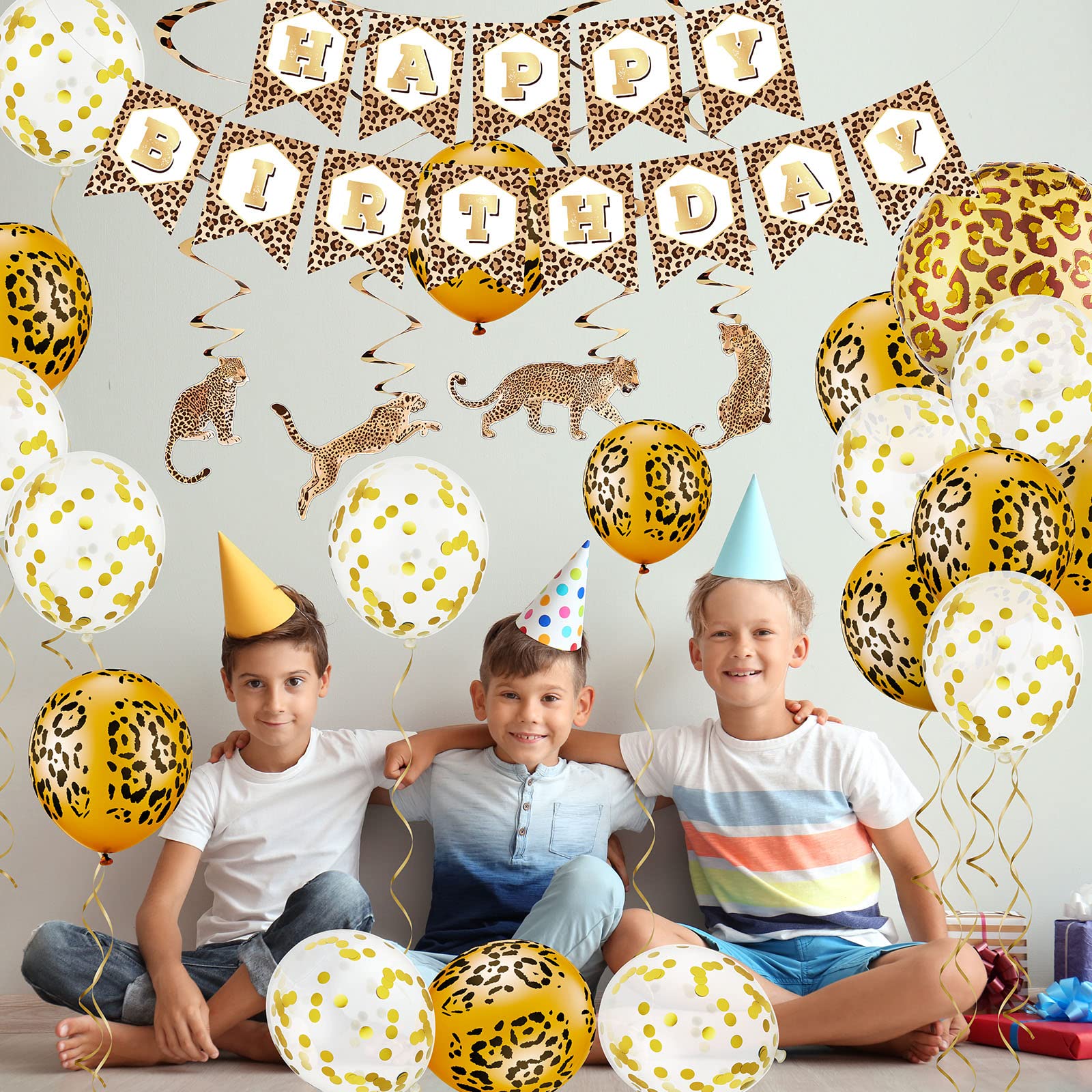 Civaner 25 Pieces Cheetah Happy Birthday Decorations Leopard Print Banner Leopard Balloons Leopard Print Plastic Tablecloth Cheetah Print Streamers for Boy Girl Baby Shower Supplies Decorations