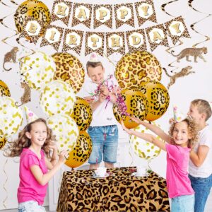 Civaner 25 Pieces Cheetah Happy Birthday Decorations Leopard Print Banner Leopard Balloons Leopard Print Plastic Tablecloth Cheetah Print Streamers for Boy Girl Baby Shower Supplies Decorations