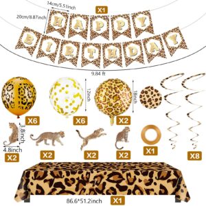 Civaner 25 Pieces Cheetah Happy Birthday Decorations Leopard Print Banner Leopard Balloons Leopard Print Plastic Tablecloth Cheetah Print Streamers for Boy Girl Baby Shower Supplies Decorations