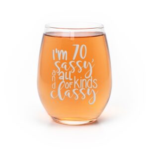 70th birthday and sassy stemless wine glass - 70th birthday gift, creative birthday, gift ideas