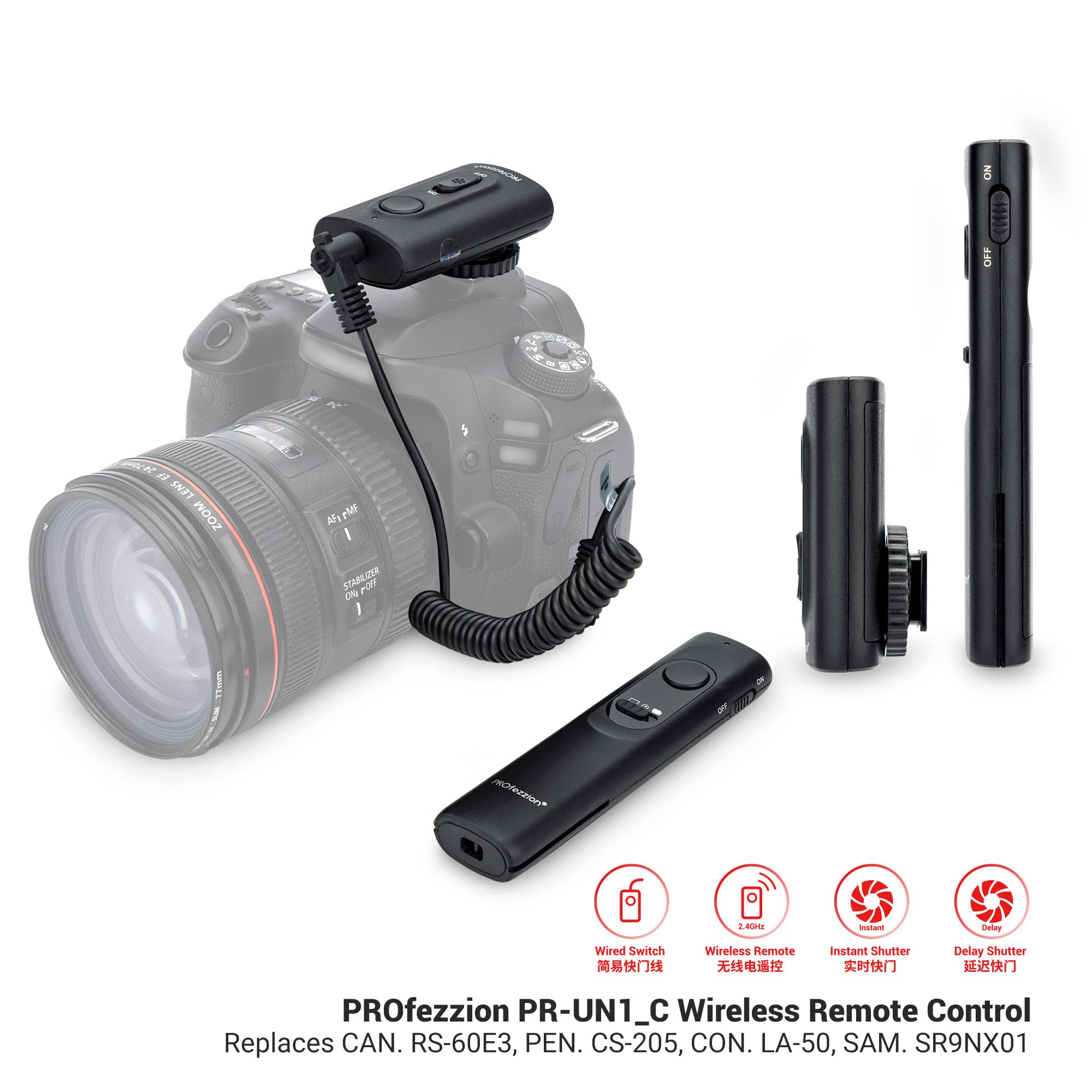 Camera Remote Shutter Release Wireless: [164'] Radio Control Accessories for Canon Rebel T7 T6 T5 T8i T7i SL3 EOS R RP R100 R7 R6 Mark II 90D 80D 70D 2000D, with AAA Battery & Removable Tripod Clip